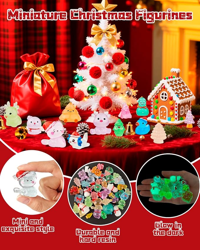 75 Pcs Miniature Christmas Figurines - Luminous Mini Resin Figures to Hide, Glow in The Dark Resin Animals for Micro Landscape Aquarium Fairy Garden Dollhouse Decor-CasaMuseHome