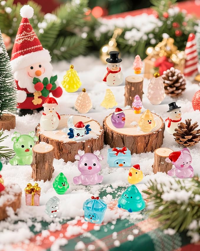 75 Pcs Miniature Christmas Figurines - Luminous Mini Resin Figures to Hide, Glow in The Dark Resin Animals for Micro Landscape Aquarium Fairy Garden Dollhouse Decor-CasaMuseHome