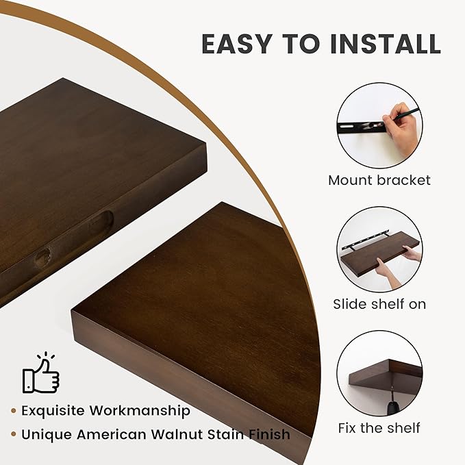 48 Inch Fireplace Mantel - 8 Inch Deep Rustic Premium Solid Pine Wood Floating Shelf - Farmhouse Wall Mounted Display Shelf - Heavy-Duty Metal Bracket - 48"W x 8"D - Set of 1 - American Walnut Color-CasaMuseHome