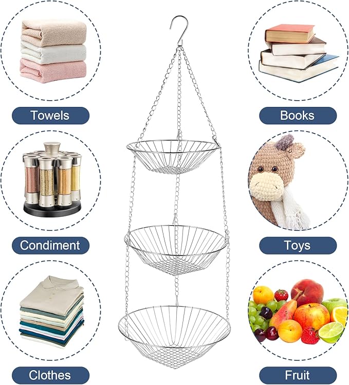 3-Tier Kitchen Wire Storage Basket Hanging Fruit Storage 2 Pack-CasaMuseHome