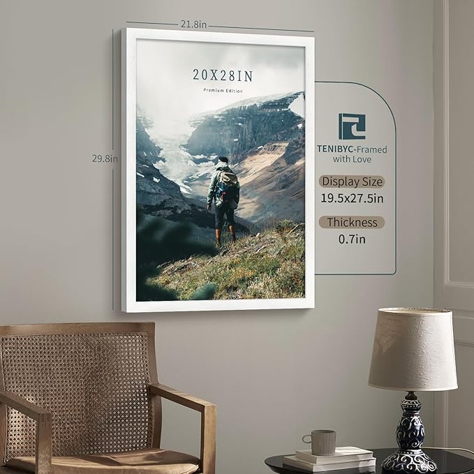 20x28 Picture Frame Set of 3 - White Woodgrain, Solid Wood Gallery Poster Frame - Wall Hanging-CasaMuseHome