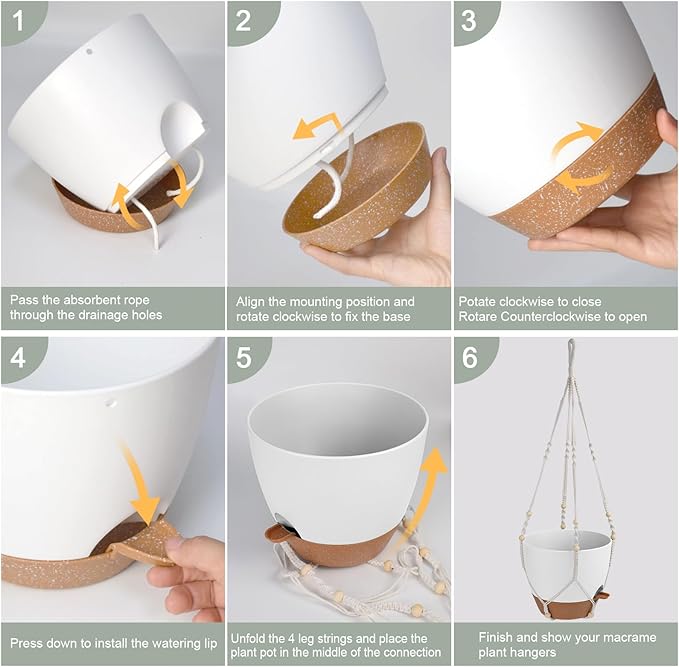 41.5 Inch Macrame Plant Hanger Indoor Outdoor with 12 Inch Flower Pot, Hanging Planter for Plants Holder with Wood Beads for Boho Home Decor (Ivory+White)-CasaMuseHome