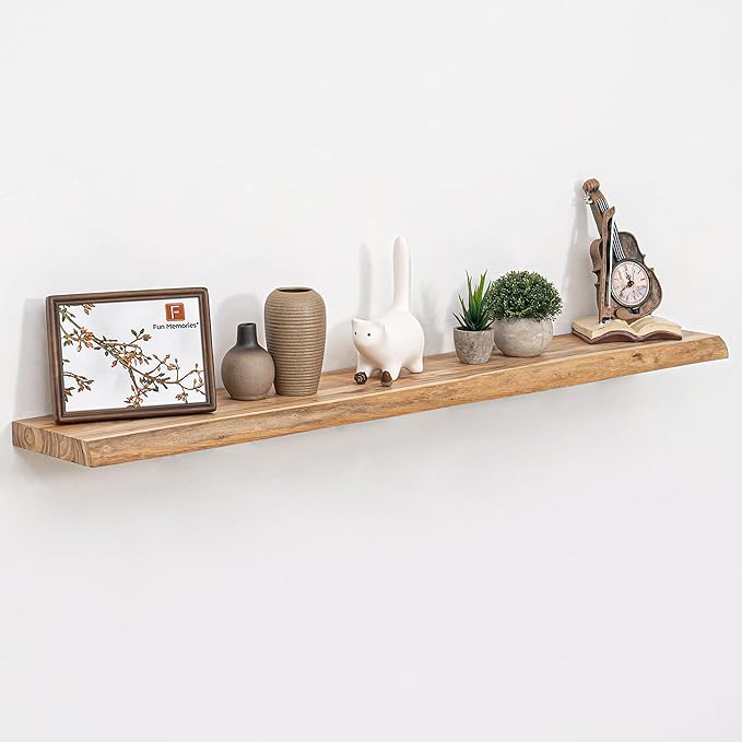 48 Inch Floating Shelves for Wall, Rustic Live Edge Elm Wood Shelf, Heavy-Duty Deep Floating Shelf for Home Decor, Wall Mounted Storage Shelves for Books, Bathroom, and Kitchen, Natural Finish-CasaMuseHome