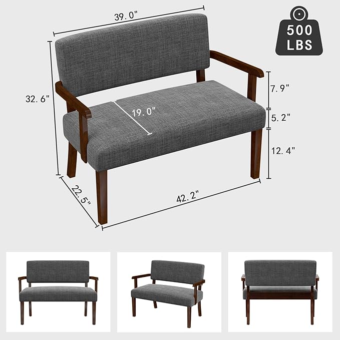 Accent Chair 2 Seat, Arm Chairs with Soft Seat and Armrests for Living Room, Love seat for Dining, Reading, and Waiting Rooms (Gray)-CasaMuseHome