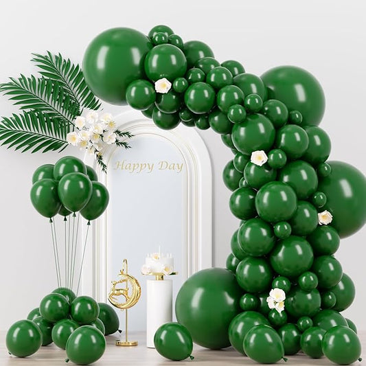 130pcs Dark Green Balloons Different Sizes 18" 12" 10" 5" Hunter Green Balloons for Birthday Dinosaur Baby Shower St. Patrick's Day Summer Jungle Forest Safari Party Decorations-CasaMuseHome