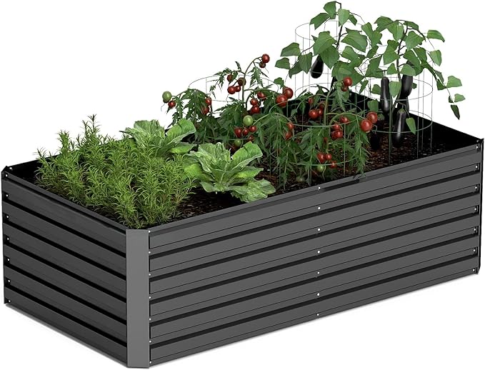 8x4x2 ft Raised Garden Bed, Large Metal Planter Raised Beds, Planters for Outdoor Plants for Vegetables, Flowers, Herbs, Fruits, and Succulents.Black-CasaMuseHome