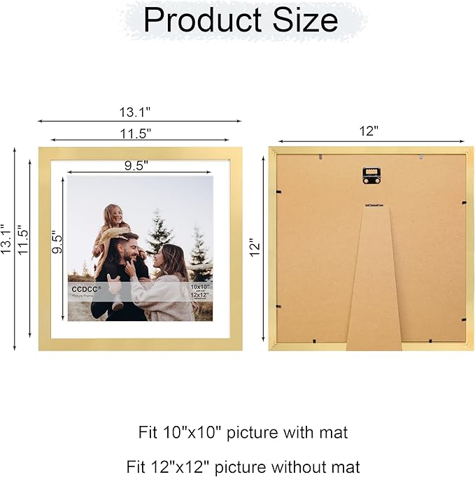 12x12 Picture Frame Set of 4, 12 x 12 Wood Photo Frames with Mat for 10x10 or 30x30cm Diamond Painting Art, Wooden Frame with Real Glass Cover for Wall and Tabletop Display,Gold-CasaMuseHome