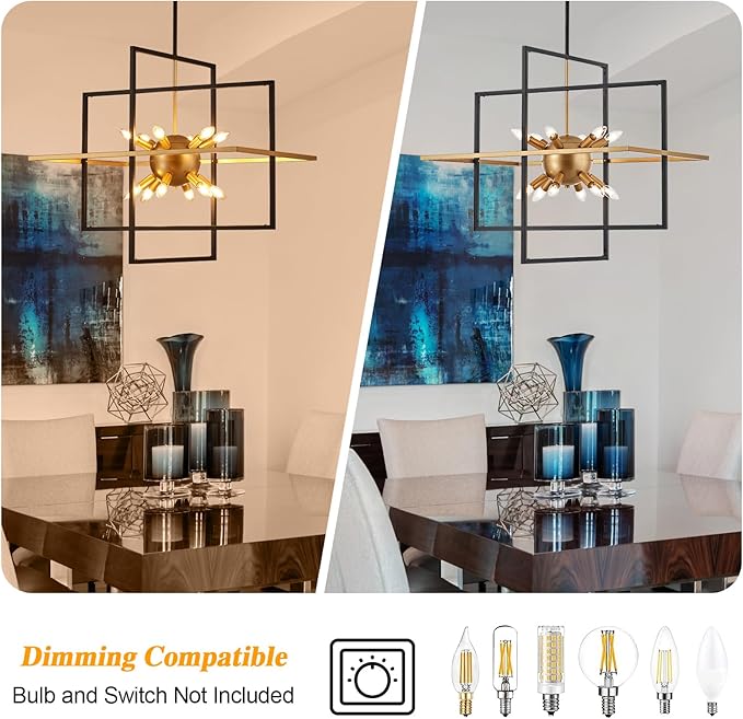 31.5'' Large Modern Lantern Chandeliers, 12-Light Black Gold Geometric Pendant Light Fixture, Industrial Hanging Chandelier for Entryway Foyer Hallway Dining Room, Kitchen Island-CasaMuseHome