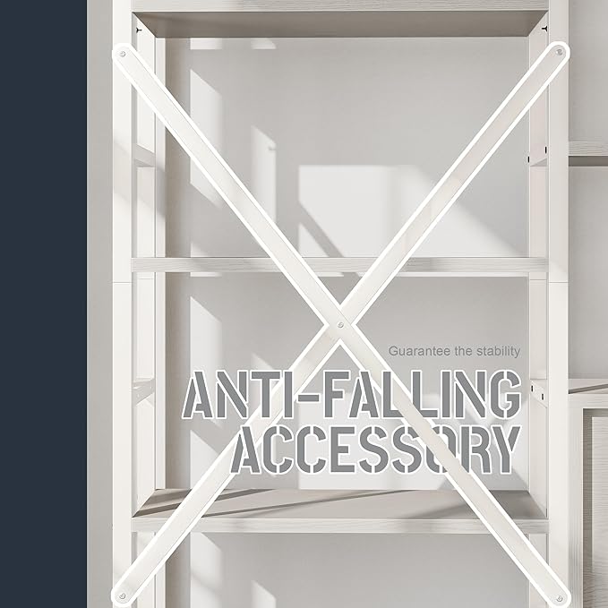 70x78 “ Triple 6 Tier Book Shelf, Industrial Large Bookcase with Storage Cabinet, Tall Bookshelf with 16 Open Display Shelves Metal Frame Furniture for Living Room Bedroom Home Office White-CasaMuseHome