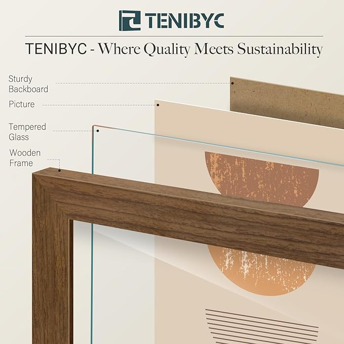 13x19 Picture Frame 3 Pack - Brown Woodgrain, Wood Photo Frame, HD Tempered Glass, Wall Gallery Poster Frame-CasaMuseHome