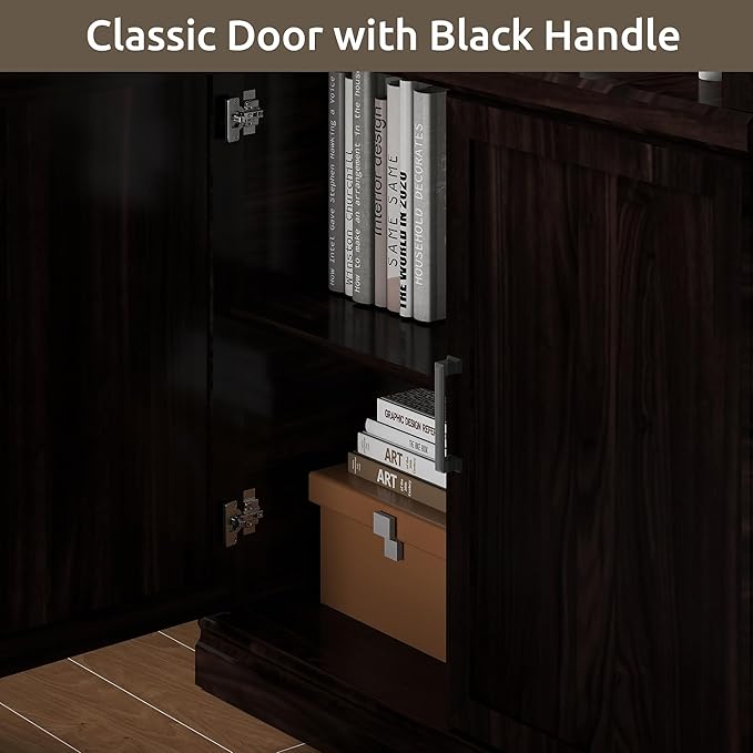 70 Inch Tall Bookcase with Doors, Library Office Bookshelf with Adjustable Shelves, Floor Standing Storage Cabinet for Bedroom Living Room Organizer with Anti Tipping Kit, Dark Cherry Finish-CasaMuseHome