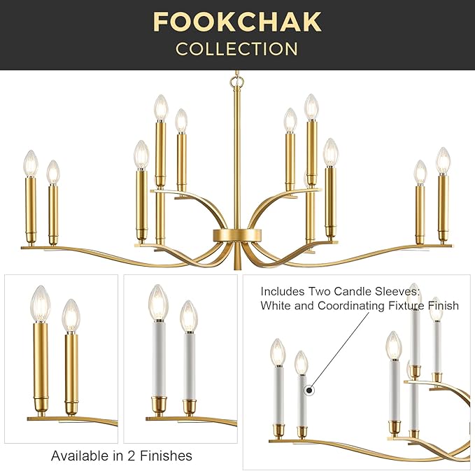 12 Light Gold Living Room Chandelier High Ceiling Foyer Candle Chandelier Large Modern Brass 44in Metal Chandeliers Hanging Light for Master Bedroom Dining Room Light Fixture Over Table-CasaMuseHome
