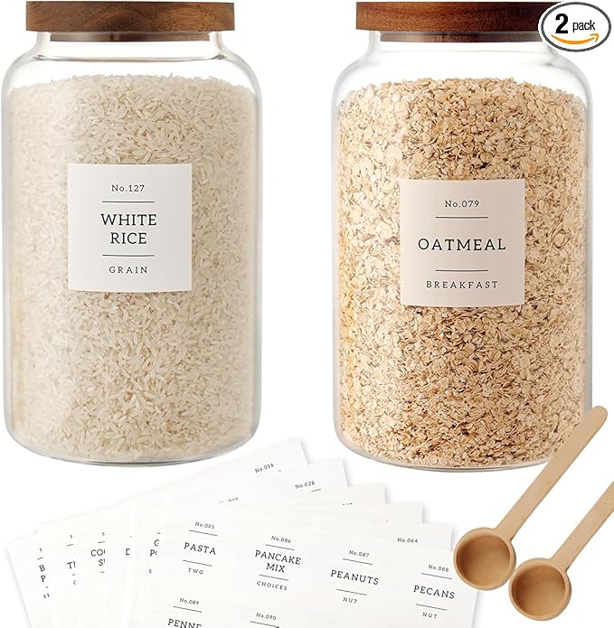 2 PCS Large Glass Jar with Airtight Lid, Glass Food Storage Jars for Tea,Spice,Cereal, Egg,Flour,Coffee and More(98 FL OZ/2800 ml)-CasaMuseHome