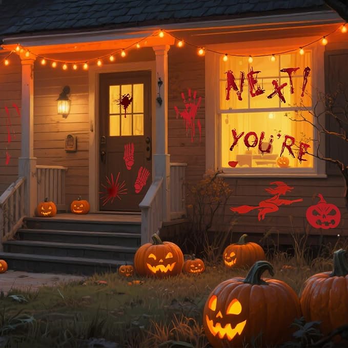 8 Sheets Halloween Window Clings, Bloody Handprint Footprint Window Stickers Scary Halloween Decorations Self Adhesive Wall Decal for Party Bathroom Car Door Zombi Restroom Sign Decals-85 Pcs-CasaMuseHome