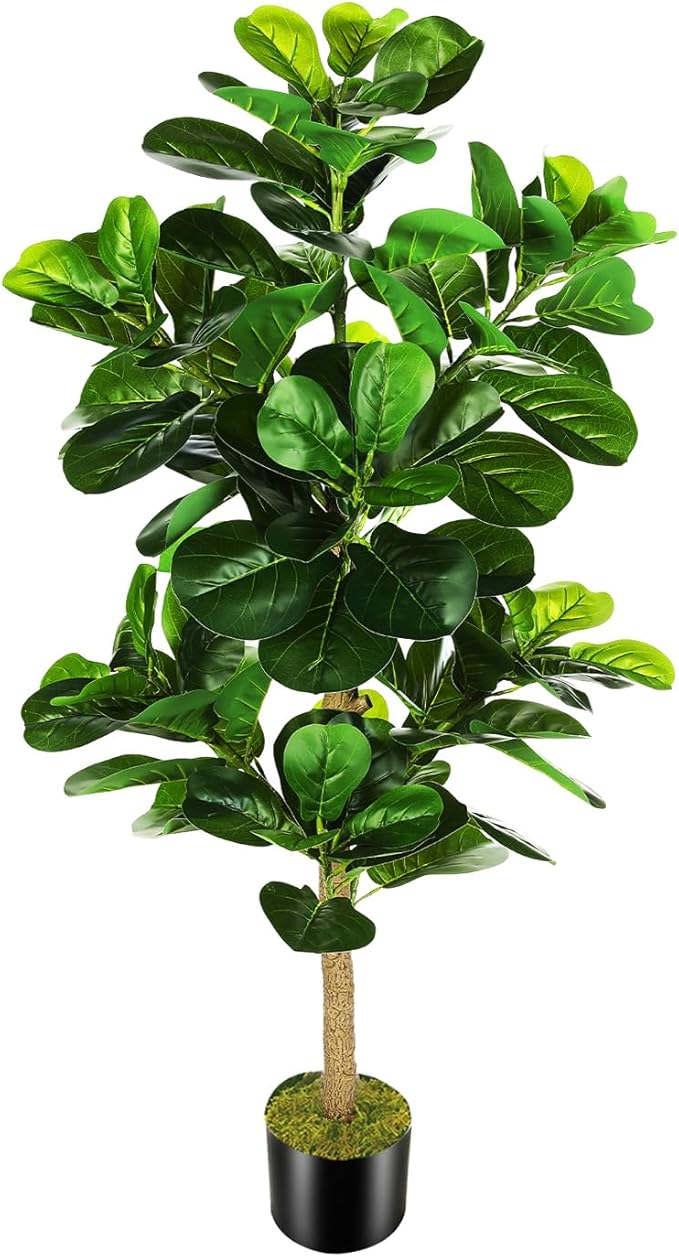 5ft Artificial Fiddle Leaf Fig Tree (60in) with Plastic Nursery Pot Faux Tree, Ficus Lyrata Fake Plant for Office House Farmhouse Living Room Home Decor (Indoor/Outdoor)-CasaMuseHome