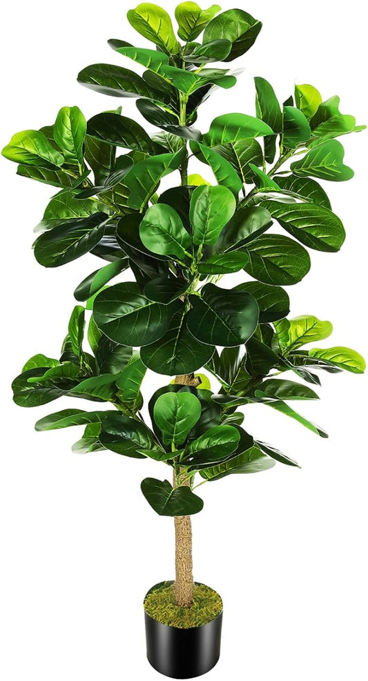 5ft Artificial Fiddle Leaf Fig Tree (60in) with Plastic Nursery Pot Faux Tree, Ficus Lyrata Fake Plant for Office House Farmhouse Living Room Home Decor (Indoor/Outdoor)-CasaMuseHome
