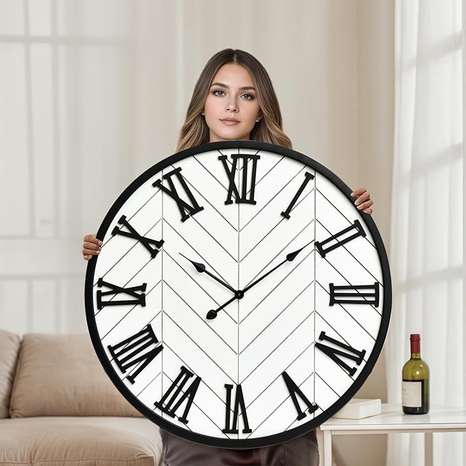 30 Inch Large Wall Clock Farmhouse Style - White Silent Non-Ticking Rustic Decor for Living Room, Kitchen, Bedroom-CasaMuseHome