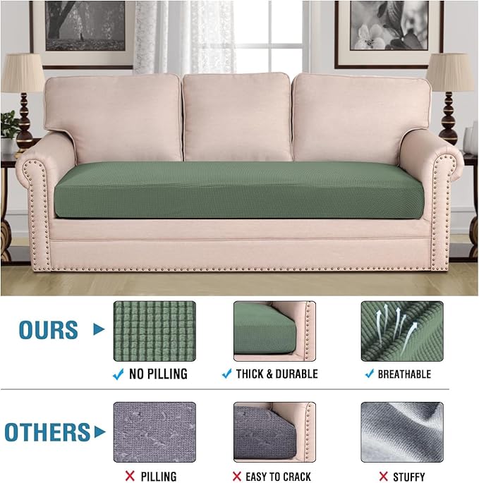 H.VERSAILTEX Super Stretch Individual Seat Cushion Covers Sofa Covers Couch Cushion Covers Slipcover Sets Thick Jacquard Textured Twill Fabric (1 Piece Sofa Cushion Cover, Loden Frost)-CasaMuseHome