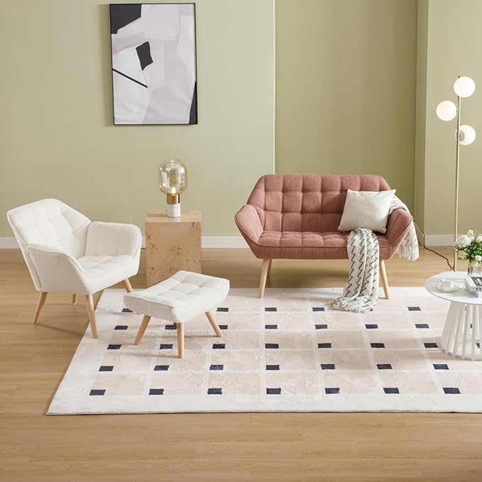 48" Small Loveseat Sofa, Modern Linen Fabric Mini Sofa Couch 2-Seater Love Seat with Quilting Backs and Wood Legs for Living Room, Bedroom and Small Space, Pink-CasaMuseHome