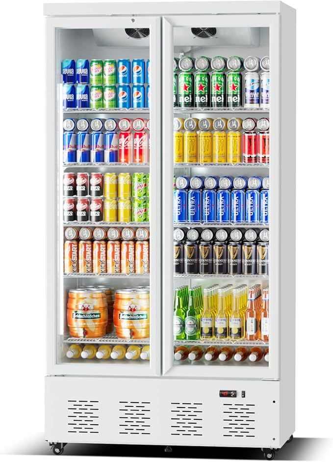 30.5 Cu.ft. Commercial Refrigerators 2 Glass Door Commercial Beverage Refrigerators Upright Display Cooler with Soft LED Light and 10 Adjustable Shelves for Restaurant Grocery Stores Home-CasaMuseHome
