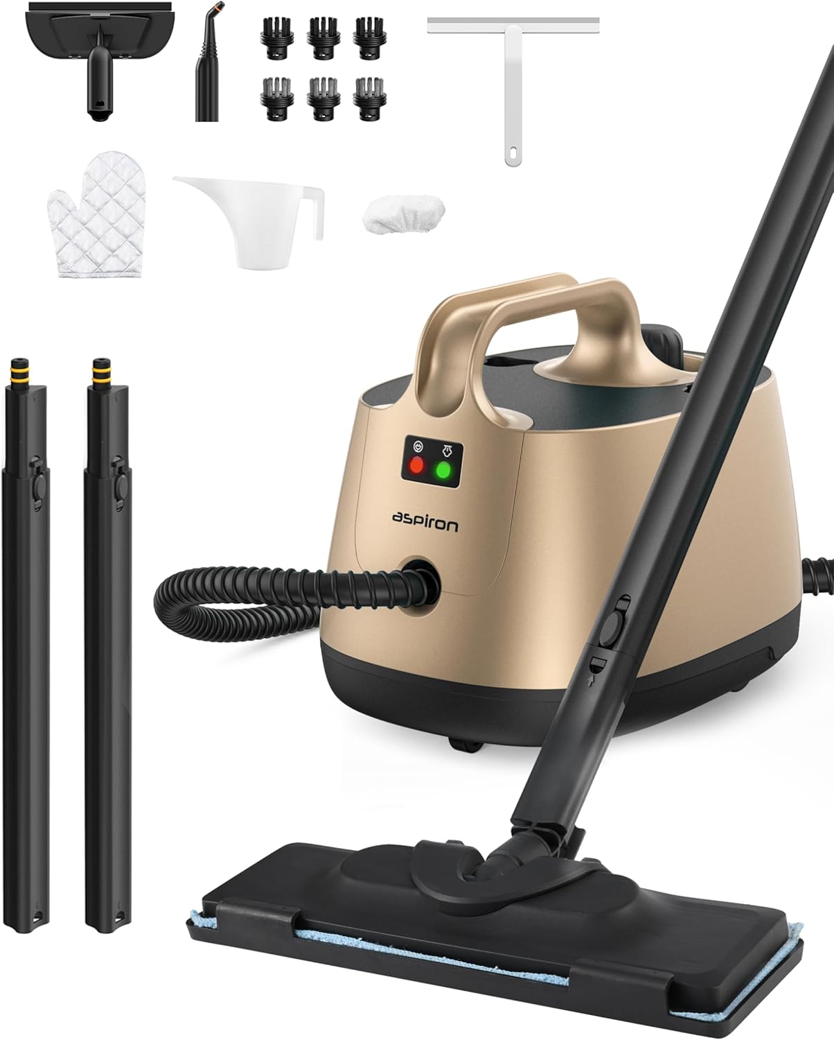 Steam Cleaner, 293°F 58 PSI Powerful Multipurpose Handheld Steam Mop for Home Use, 21 Attachments, 50Oz Capacity, Heavy Duty Steamer for Carpets, Floors, Cars, Tiles, Crack Cleaning, Brass