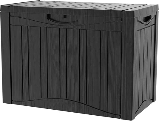50 Gallon Outdoor Storage Box Waterproof Lockable Resin Deck Box Large, Patio Storage Bin for Pool Accessories Cushion Furniture, Garden Tools, UV-Resistant Outside Delivery Black-CasaMuseHome
