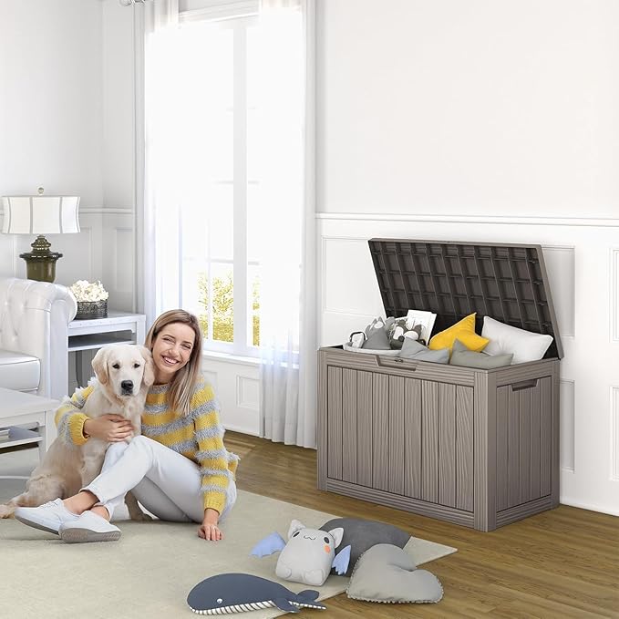 45 Gallon Deck Box,Resin Outdoor Storage Box with Lockable for Patio Furniture, Pool Accessories, Garden Tools Waterproof Outside Storage Box, Black-CasaMuseHome