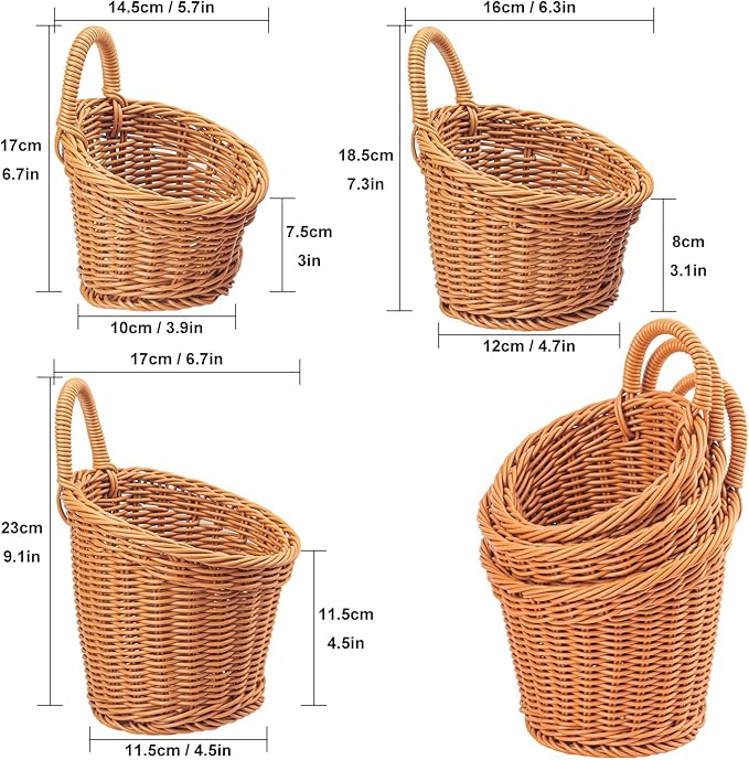 6 Pack 3 Size Woven Hanging Fruit Basket, Wall Hanging Wicker Baskets, Wall fruit Wicker Basket for Kitchen, Planter, Vegetable & Fruit, Boho Home Decor-CasaMuseHome