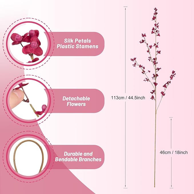 4Pcs Fake Flowers Blossom Branches Artificial Flowers for Indoor Decor, Faux Long Stem Realistic Indoor Plants for Vase Wedding Home Office Bedroom Party Table Centerpieces Decor-CasaMuseHome