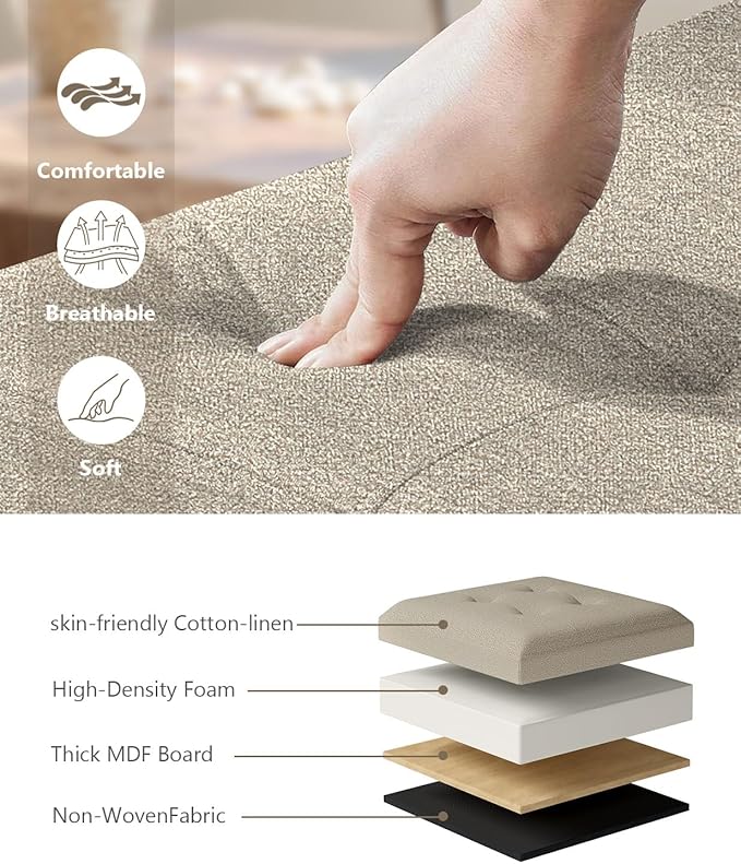 15 Inches Small Folding Storage Ottoman Cube, Storage Footrest, Foot Rest Stool, for Living Room, Bedroom, Dorm, Hallway, Entryway, Sandy Beige-CasaMuseHome