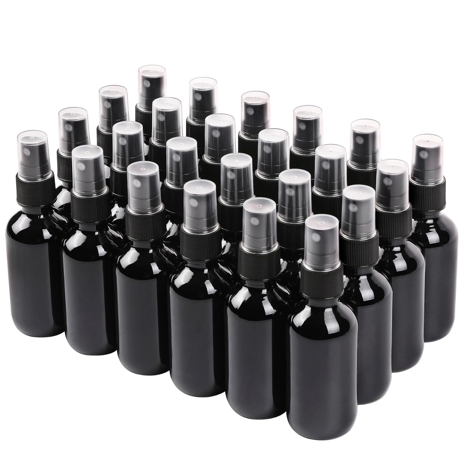Black Glass Small Spray Bottle 2 oz 24 Packs,Fine Mist Sprayer Small Clear Bottles,Refillable Containers mini spray bottles for Cleaning Solutions and Skin Care (Black 24pcs)