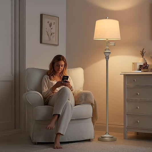 61" Vintage Floor Lamp with 350° Adjustable Swing Arm, Tall lamp Standing Lamp for Living Room Bedside Bedroom Nightstand Retro Farmhouse Mid Century Lamp Light Home Décor Office Gifts-CasaMuseHome