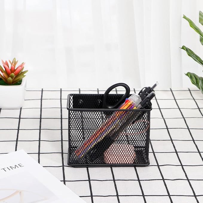 4.5'' × 2.2'' × 3.5'' Magnetic Basket for Whiteboard Black Magnetic Basket for fridge, Magnetic Locker Organizer Holder with 4 Strong Magnets, Magnetic Holder for Refrigerator Locker,-CasaMuseHome