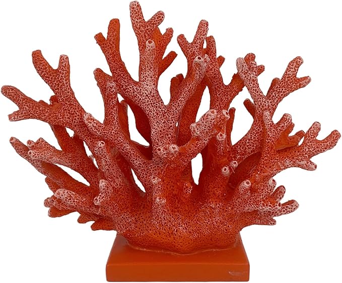 5.8" H Red Orange Coral Decor - Resin Coral Statue, Nautical Decor for Home, Bedroom, Bathroom, Living Room, Ocean Themed Cabinet Shelf Tabletop Decoration-CasaMuseHome