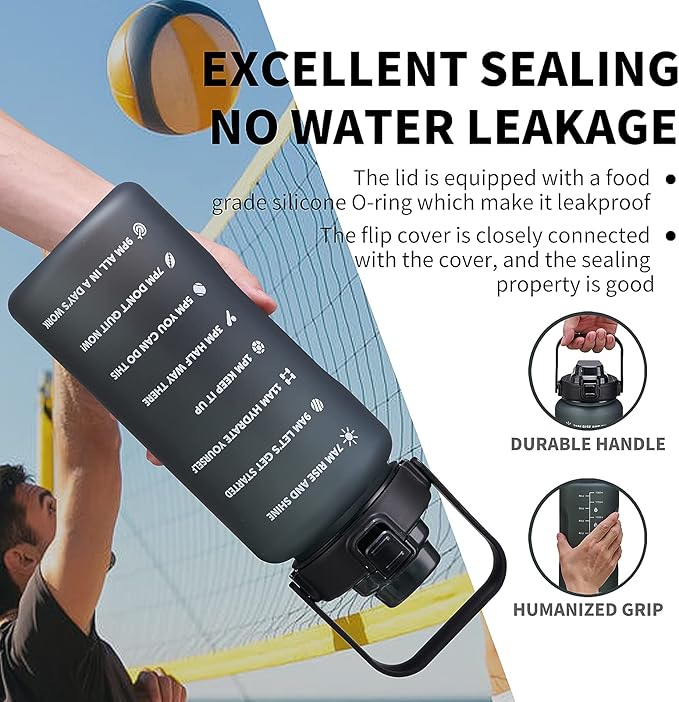 64oz,100oz,128oz Large Motivational Water Bottle with Time Marker, Leakproof & BPA Free Half Gallon Big Water Bottle with Straw Handle Tritan Frosted Water Jug for Gym,Fitness,Outdoor Sports-CasaMuseHome