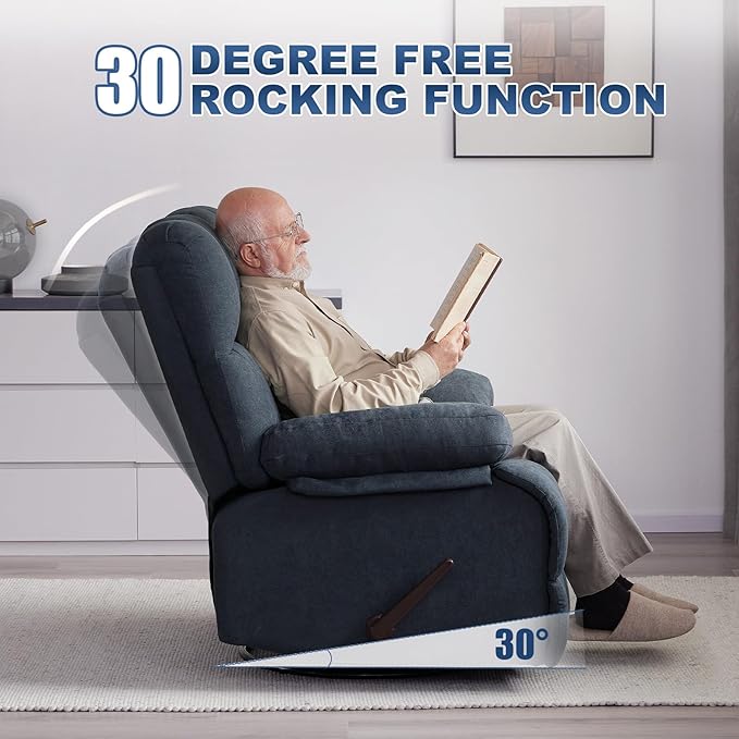 2PCS Oversized Recliner Chair, 360° Swivel Rocker Recliner for Big Man, Extra Wide Manual Recliner, Overstuffed Soft Rocking Sofa Chair for Living Room(Grey)-CasaMuseHome