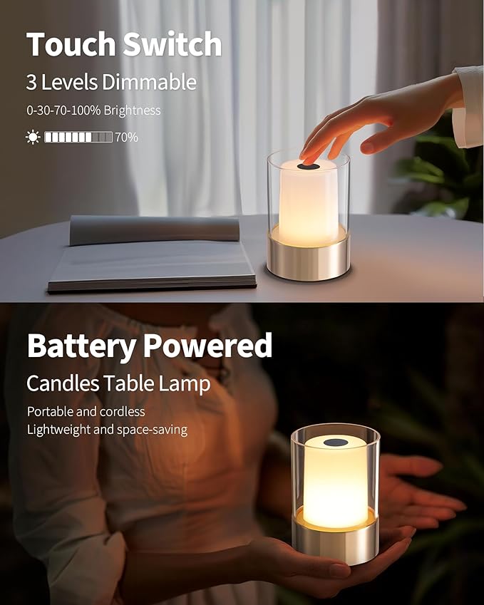 4" Mini Dining Table Light 2 Pack for Buffet Restaurant, Outdoor Waterproof Lamps for Bathroom Camping, Rechargeable Cordless Table Lamp for Bar, Touch Warm Night Light for Nursery Baby (Gold)-CasaMuseHome