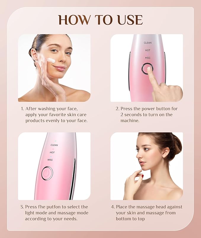 7 Color Galvanic Machines - Red Light Therapy for Face and Neck, Face Massager Tool for Wrinkles, Double Chin, Vibrating Facial Massager with Thermals, Pink-CasaMuseHome