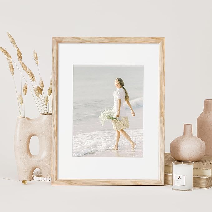 12x16 Picture Frame Natural Solid Oak Photo Frames with 8.5x11 Removable Mat Wall Hanging Large Handcrafted Frame with HD Plexiglass Wall and Tabletop Display Large Poster Frame-CasaMuseHome