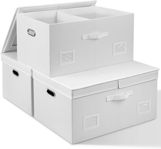 75 Quarts Extra Large Decorative Storage Bins with Lids, 3 Packs White Collapsible Storage Bins with Lids, Stackable Storage Bins Decorative Box Storage With Lid Extra Large-CasaMuseHome