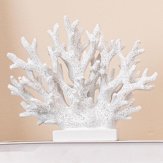 5.8" H White Coral Decor, Resin Coral Statue, Nautical Decorations for Home, Bedroom, Bathroom, Living Room, Beach/Coastal/Ocean Themed Cabinet Shelf Tabletop Decor-CasaMuseHome