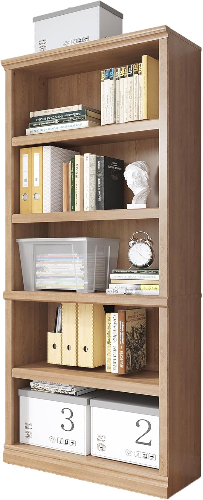 70 in Tall Bookcase, White Bookshelf Open Storage 5-Tier Shelves, 33 inch Wide Floor Standing Indoor Furniture, Book Cases for Home School Library Office Bedroom Kids, Oak 5 Tiers-CasaMuseHome