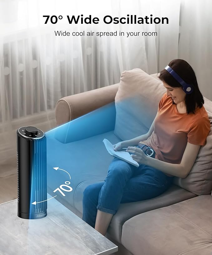 Abolee Tower Fan, 23ft/s Desk Fan, 70° Oscillating Table Fan for Bedroom, Standing Table Fan with 3 Modes, 2024 New 13 Inch Bladeless fan for Bedroom, Home,Office-CasaMuseHome
