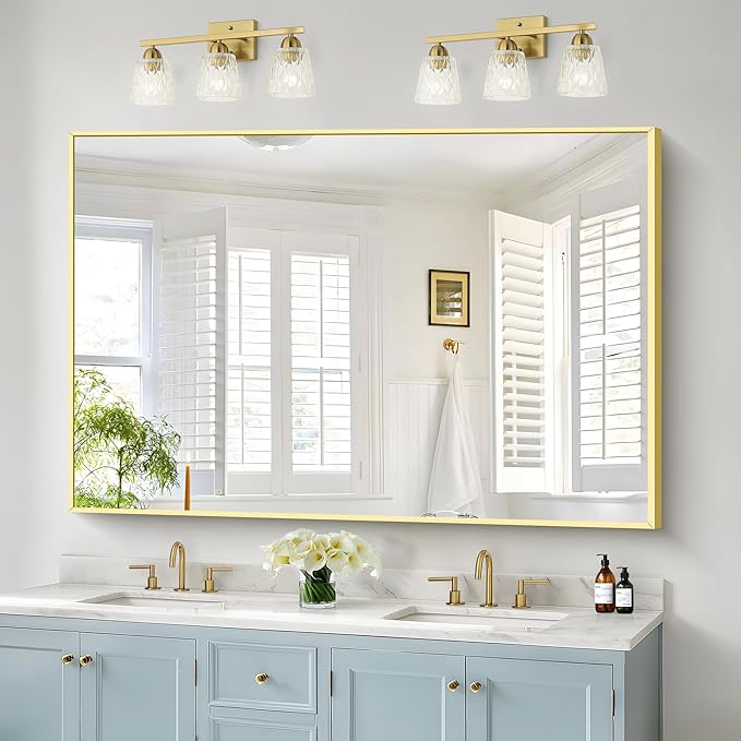 40x60inch Gold Bathroom Mirror, Gold Rectangle Mirror with Frame, Large Rectangular Wall Mirrors for Bathroom, Living Room, Hair Salon, Big Farmhouse Mirror Hang Horizontal/Vertical-CasaMuseHome