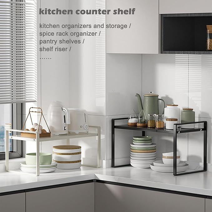 3 Pack Expandable Cabinet Shelf Organizer Kitchen Shelf Riser Stackable Pantry Shelves Kitchen Organizers and Storage Metal Spice Rack Countertop Organizer Cupboard Adjustable Shelfs Desk Rack Shelf-CasaMuseHome