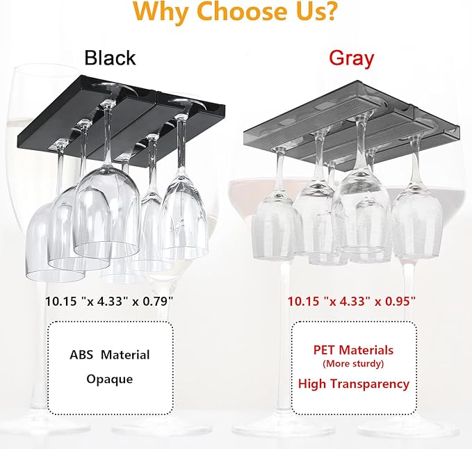 2 Pcs Wine Glass Holder,Stemware Rack Punch-free Hanging Under Cabinet for Bar,Kitchen and Restaurant (Grey)-CasaMuseHome