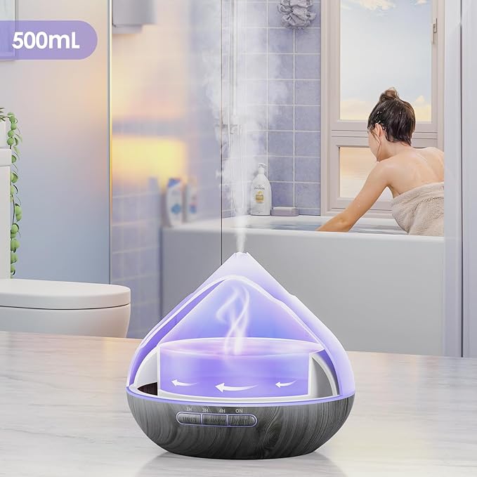 500ML Essential Oil Diffuser: Aroma Diffuser with Remote Control for Hotel Spa Yoga Room Humidifier with 14 Colors LED Night Light for Bedroom Home Relaxation, Black-CasaMuseHome