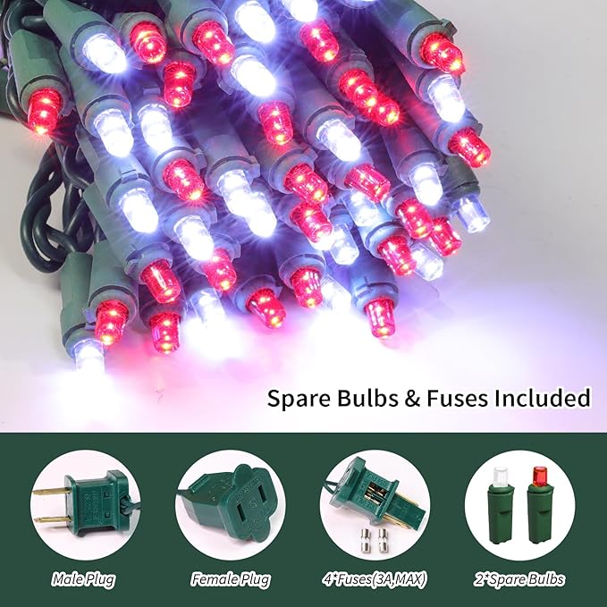 100 Count RED and White - String Lights - 21.6FT LED Christmas Lights, Mini led Lights for Indoor Outdoor Home Holiday Party Wedding Independence Day Decoration-CasaMuseHome