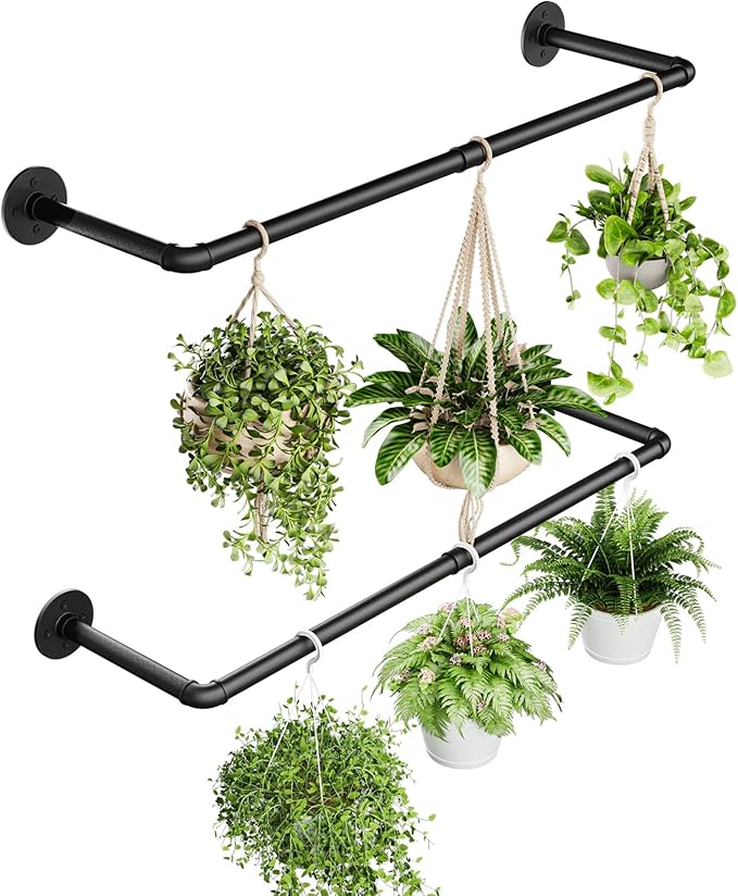2Pc Hanging Planters for Indoor Plants Plant Hanger Indoor Hanging Plant Holder Black Metal Rod(Pot/Chain/Plant not Included-CasaMuseHome