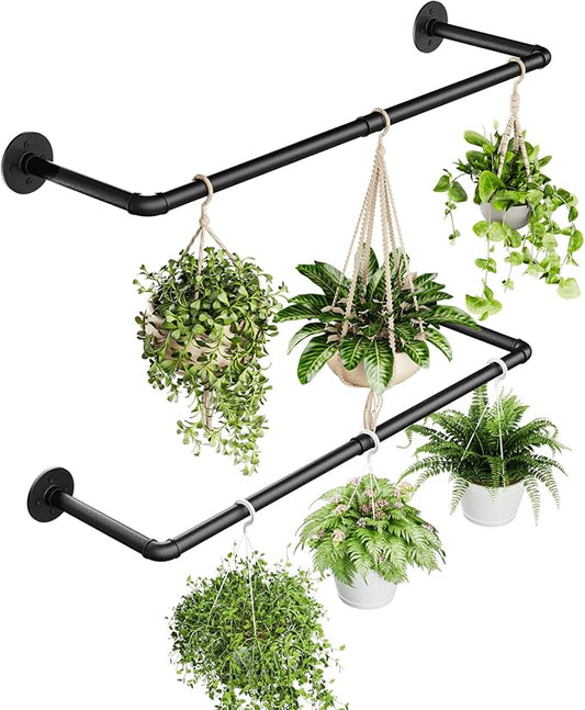 2Pc Hanging Planters for Indoor Plants Plant Hanger Indoor Hanging Plant Holder Black Metal Rod(Pot/Chain/Plant not Included-CasaMuseHome